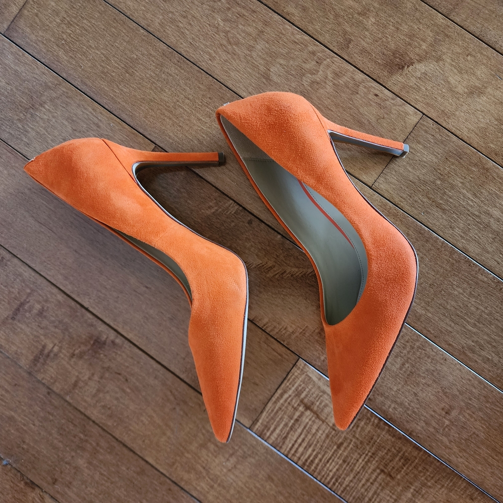 Sam Edelman Hazel Orange Suede Leather Heels In Size 10.5